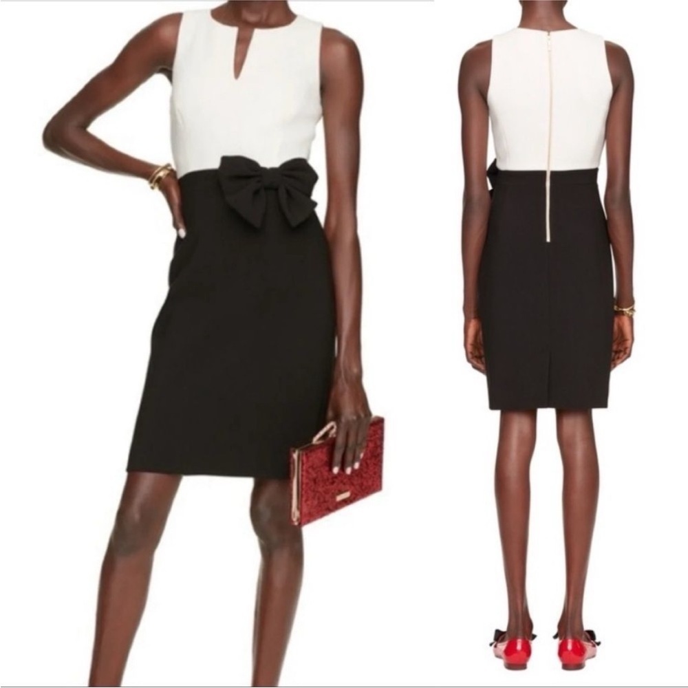 Kate Spade Bow Sheath Dress Black White Colorblock NJMU5577‎ Size 2